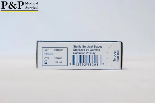 Vista 3 de Cuchillas de bisturí quirúrgicas desechables, acero al carbono estéril de alta calidad, 2.1% 10xx envueltas individualmente por P & P Medical