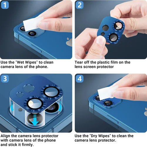 Vista 5 de AFARER Paquete de 2 protectores de lente para iPhone 12, accesorios de cubierta de cámara Ultra HD, vidrio templado de metal mejorado, dureza 9H