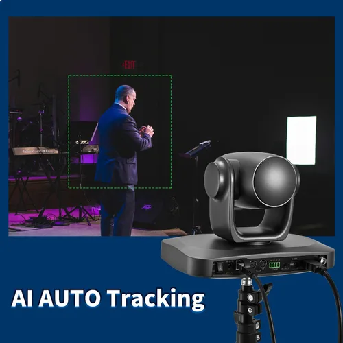 Vista 5 de Cámara 4K NDI con seguimiento automático AI Zoom óptico 21X HDMI/SDI/USB 3.0/PoE/IP PTZ Cámara 4K para adoración a la iglesia, eventos en vivo