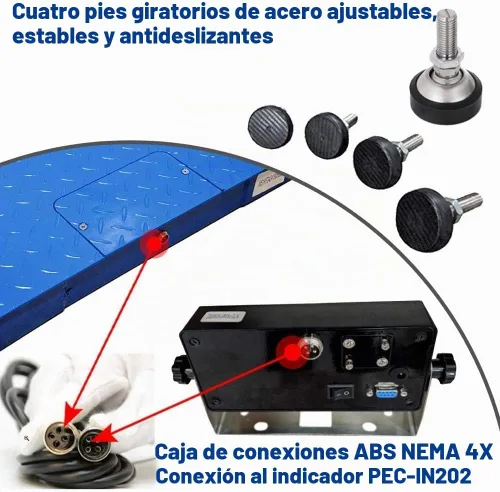 Vista 3 de Báscula de suelo industrial, 36" x 36", 2500LB/1LB con indicador digital preciso
