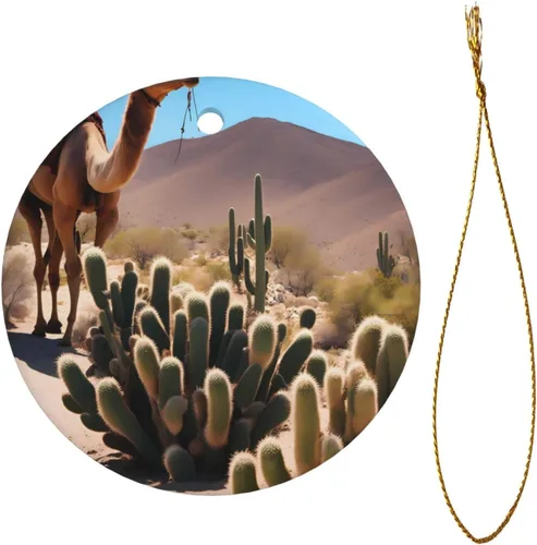 Vista 2 de A Small Camel Round Ceramic Pendant with Hole and Gold Rope for Christmas and New Year Hanging Decoration at Home