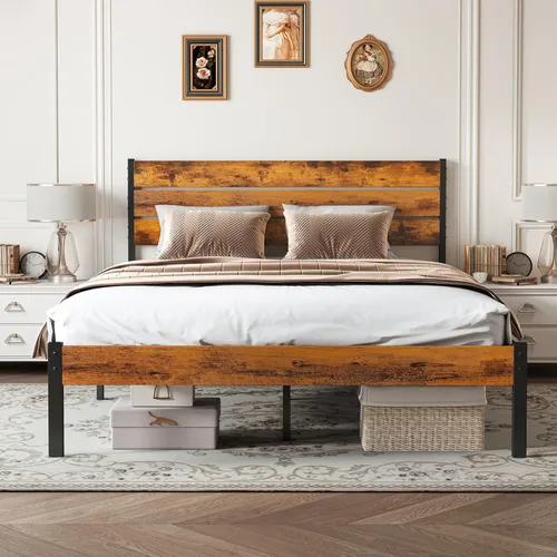 Vista 8 de Sweetcrispy Base de cama de plataforma de metal tamaño individual – Base de colchón con cabecera y estribo, no necesita somier, con soporte