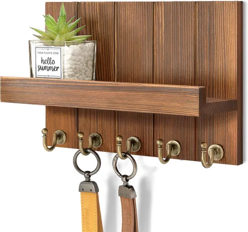 Vista 32 de Rebee Vision Soporte de Pared para Llaves de Madera de Acacia – Soporte para Llaves Estilo Granja para Pared y Organizador de Correo con Estante