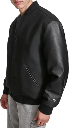 Vista 3 de Champion Men's Letterman Varsity Bomber Jacket With Faux Leather Sleeves