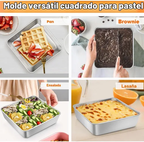 Vista 5 de TeamFar Molde cuadrado para tartas de 6 pulgadas, mini molde cuadrado de acero inoxidable para hornear asar, saludable y resistente, diseño de una