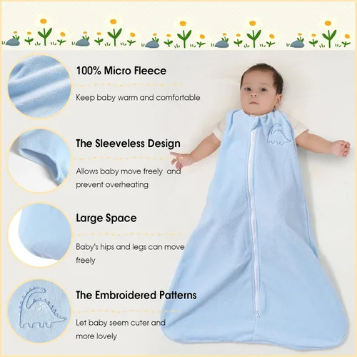 Vista 2 de PHF Saco de dormir cálido de microforro polar para bebé de 0 a 6 meses, manta suave para bebé, sacos de dormir con cremallera de 2 vías, paquete