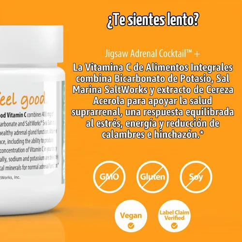 Vista 4 de Jigsaw Health Cóctel suprarrenal con vitamina C de alimentos integrales, 60 porciones