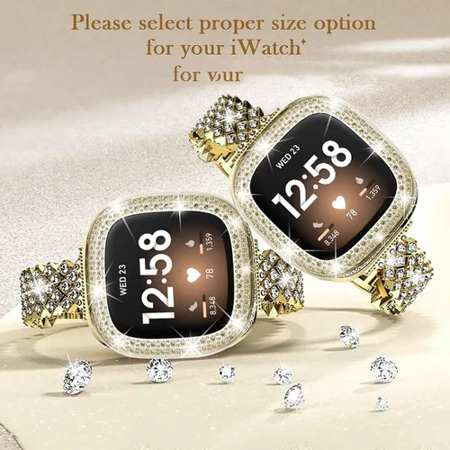 Vista 7 de Correa de reloj brillante compatible con Fitbit Versa 3/Fitbit Sense para mujer, correa ajustable de aleación de cristal con diamantes de imitación