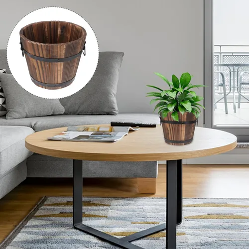 Vista 9 de DOITOOL Maceta rústica de madera en barril: cubo de madera para whisky, macetas para plantas de interior y exterior, contenedor para el hogar