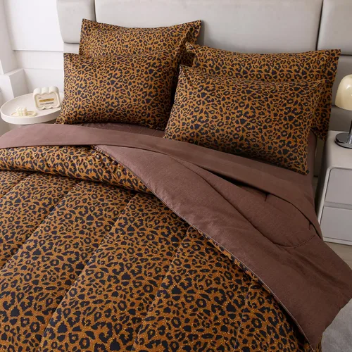 Vista 3 de Mengersi Juego de edredón con estampado de leopardo, tamaño matrimonial, estampado de guepardo, reversible, para todas las estaciones, con 2 fundas