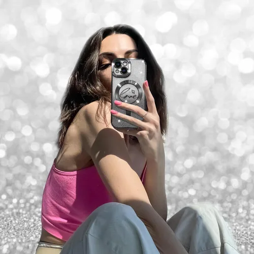 Vista 5 de ZIYE - Funda magnética diseñada para iPhone 13 con purpurina, color negro Luxury Plating Love Heart Compatible with MagSafe Camera Protection