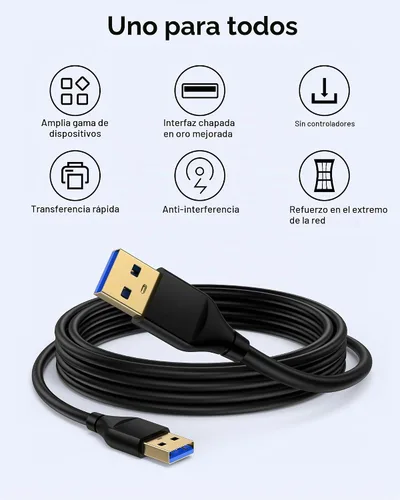 Vista 5 de Cable USB a USB de 6 pies, macho a macho USB A a USB A para discos duros WD