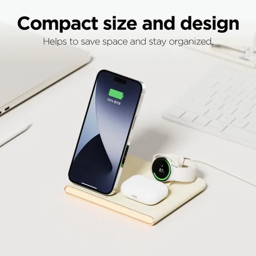 Vista 8 de mooas Flip Square - Cargador inalámbrico 3 en 1 con carga rápida, luz nocturna de 2 colores, compatible con iPhone 13/14/15, Galaxy S22, S23, S24