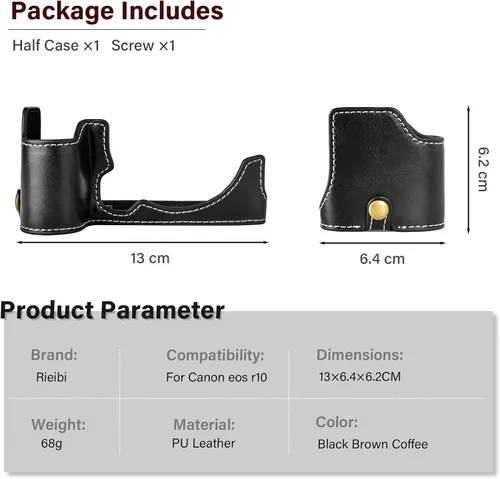 Vista 6 de Rieibi Funda EOS R10 - Media funda de piel sintética de calidad para cámara sin espejo Canon EOS R10 - Negro