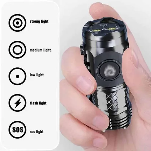 Vista 2 de UBALDI Mini linterna alemana de tres ojos monstruo súper potencia, linterna Ailsion S18, linternas LED recargables de alto lúmenes, luz de mano