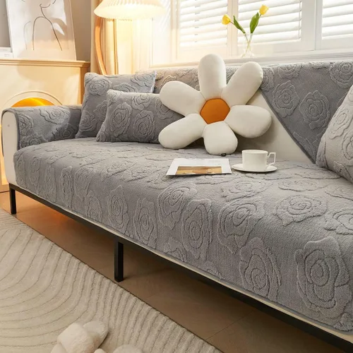 Vista 10 de vctops Funda de sofá jacquard con diseño de rosas y flores, de felpa suave, antideslizante, mullida, protector de muebles para sala de estar