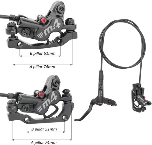 Vista 7 de JFOYH Juego de frenos hidráulicos MTB de 4 pistones con rotores de disco flotante de 6.299 in, kit de freno de disco hidráulico delantero y trasero