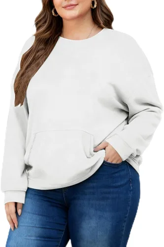 Vista 16 de Sudaderas de talla grande para mujer, sudadera casual de manga larga, color liso, cuello redondo, talla L-6XL