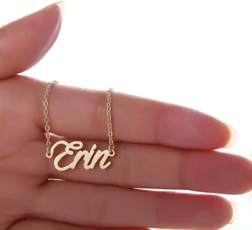 Vista 2 de HUAN XUN - Collar con nombre personalizado en plata dorada