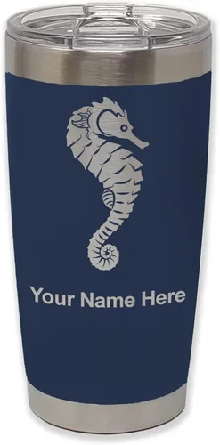 Vista 20 de LaserGram Vaso aislado al vacío de 20 onzas, caballito de mar, grabado personalizado incluido (negro)