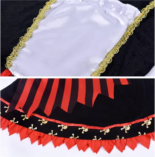 Vista 6 de ZZIHA Disfraz de pirata para niñas vestido de princesa pirata disfraz de bucanero de mar de 3 a 9 años