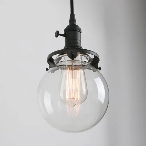 Vista 6 de Permo - Lamparas colgantes en forma de tubería, estilo rústico, industrial, vintage, steampunk, con 5 bombillas de 40 vatios Globo-negro