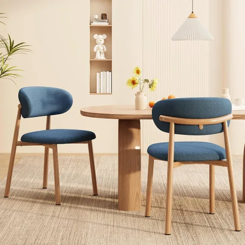 Vista 11 de Juego de 2 sillas de comedor para cocina, tapizadas, modernas, de cuero, original/beige