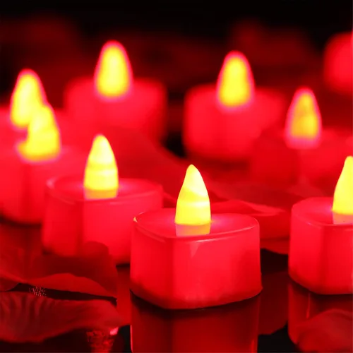 Vista 4 de Mudder 12 velas LED en forma de corazón, velas LED con 200 pétalos de rosa de seda dispersos, pétalos artificiales para el día de San Valentín, Luz