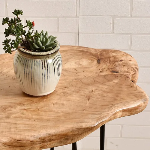 Vista 8 de Mesa auxiliar de madera Welland con borde natural, mesita de noche., cedar