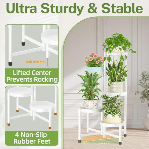 Vista 4 de iDavosic.ly Soporte para plantas para interiores y exteriores, estante esquinero de metal de 5 niveles, estante alto plegable para orquídeas