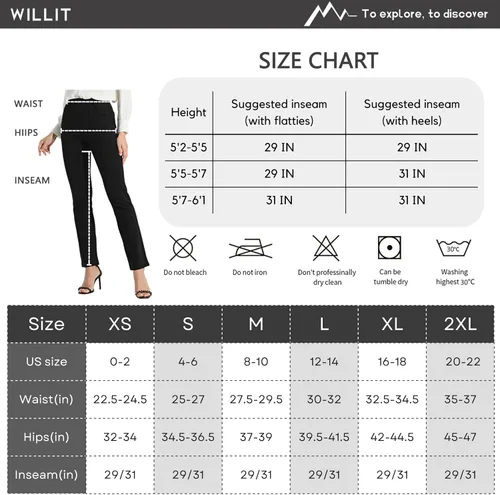 Vista 7 de Willit - Pantalones de vestir de yoga para mujer, 2931 pulgadas, pierna recta, elásticos, para oficina, casual, yoga, trabajo, pantalones