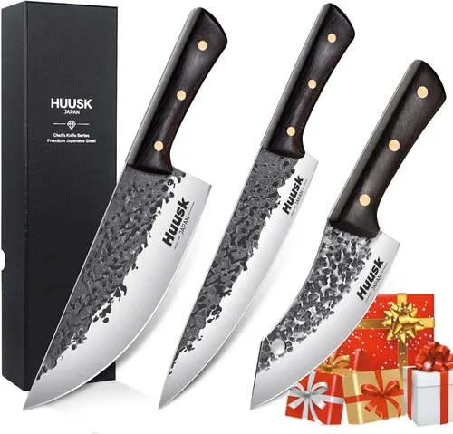Vista 11 de Huusk Mini cuchillo japonés, pequeños cuchillos de carne con funda, cuchillos únicos de cavernícola, cuchillo vikingo de chef forjado a mano