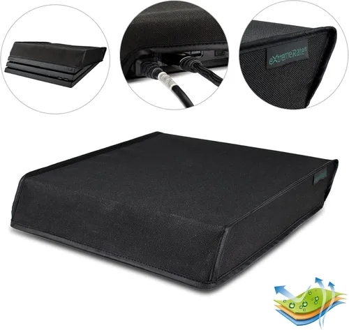 Vista 3 de eXtremeRate Black Horizontal Dust Cover for PS4 Pro Console, Soft Neat Lining Dust Guard for PS4 Pro Console, Anti Scratch Waterproof Cover