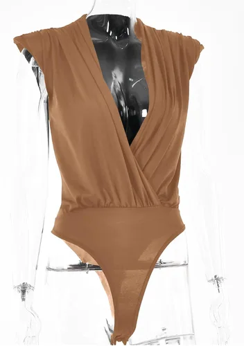 Vista 68 de LYANER Leotardo sin mangas fruncido con cuello en V para mujer