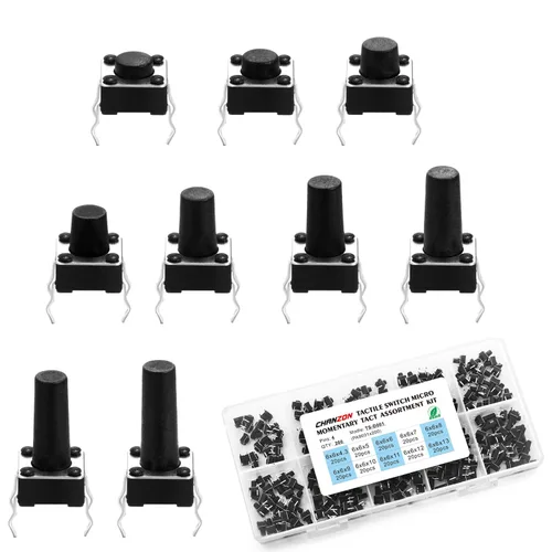 Vista 7 de Chanzon Interruptor táctil Botón pulsador micro interruptor momentáneo 0.236x0.236 in 4 pin 200 unids kit surtido pulsador interruptores Breadboard