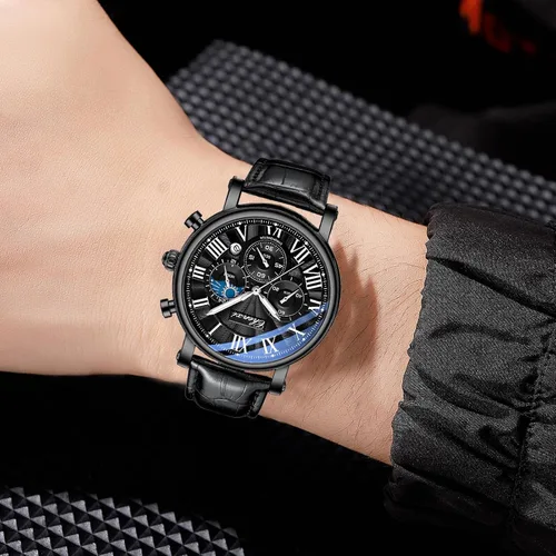 Vista 5 de FANMIS Reloj analógico deportivo militar multifuncional clásico para hombre, vestido de negocios, impermeable, cronógrafo luminoso, cielo