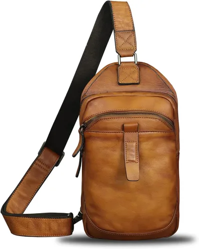 Vista 2 de LRTO Bolso de cuero genuino para hombres y mujeres retro de cuero bandolera bolso bandolera bolso de hombro bolsa de pecho