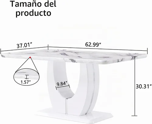 Vista 6 de JUFU Mesa de comedor de mármol sintético de 63 pulgadas para 4-6 personas, moderna mesa rectangular de cocina y comedor, mesa de MDF de aspecto