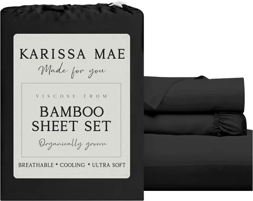 Vista 42 de KARISSA MAE Juego de sábanas de viscosa de bambú de lujo, 100% certificado FSC, refrescante, lujosamente suave, bolsillos profundos de 18 pulgadas