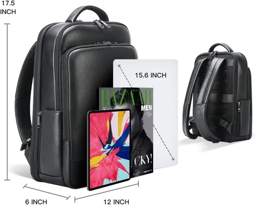 Vista 8 de BOPai Mochila de cuero genuino para hombre, mochila multifunción de 15.6 pulgadas, mochila para laptop de negocios, mochila inteligente de viaje