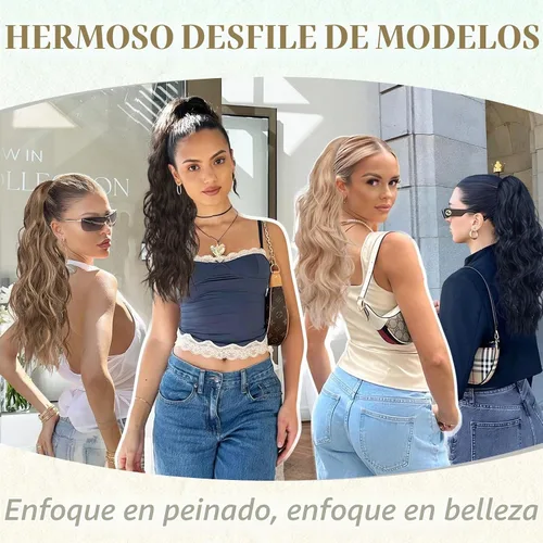 Vista 6 de SOFEIYAN Extensión de cola de caballo con cordón, de 24 pulgadas, ondulado, rizado, con clip, extensiones de cola de caballo con clip, extensiones