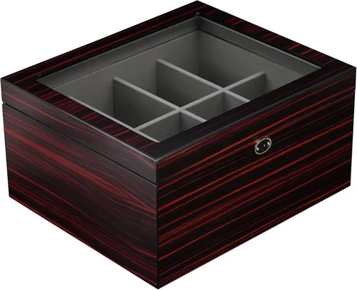 Vista 6 de TimelyBuys Caja organizadora de almacenamiento de madera de ébano para 8 cinturones y accesorios, para tocador, mesita de noche, armario, regalo