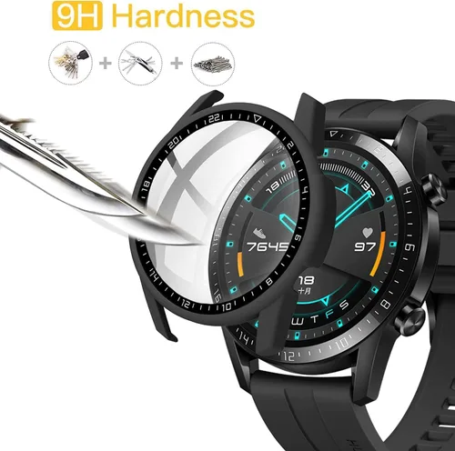 Vista 4 de [Paquete de 2] Funda con protector de pantalla de vidrio templado compatible con Huawei Watch GT2 de 1.812 pulgadas, dureza 9H de 360°, funda