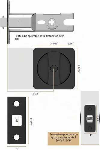 Vista 2 de Lethato Hardware para Puerta de Bolsillo Negro, Cerradura de Puerta de Bolsillo, Pestillo de Puerta de Bolsillo, Puerta de Bolsillo Mate Negra