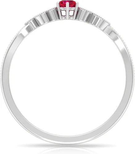 Vista 6 de Anillo de promesa con solitario de rubí mínimo, anillo inspirado en hojas para mujer (0.118 in, calidad AAA, joyería de piedra natal de julio)