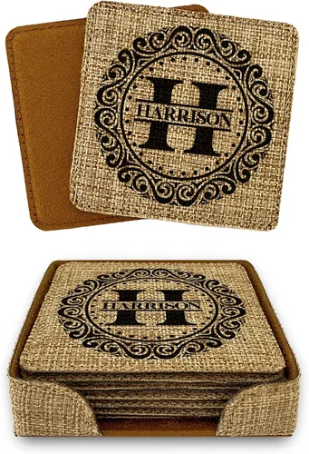 Vista 32 de Smile Art Design Juego de 6 posavasos de arpillera con base, material textil redondo de arpillera en blanco, regalos personalizados, decoración