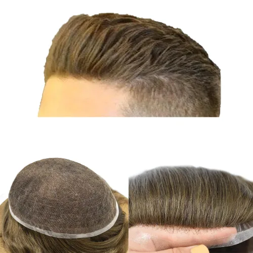 Vista 9 de Men Toupee Hairpiece Human Hair System Mens Hair Piece Bleached Knot Full Lace Toupee For Men Protesis Capilar Mens Toupee 6X8 1# Jet Black 100%