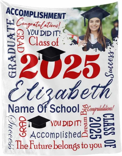Vista 29 de MyPupSocks Manta personalizada de graduación 2025, clase de con nombre de la universidad, regalos personalizados, manta con texto para sobrina