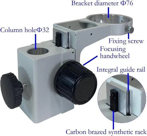 Vista 2 de Kit de microscopio negro de 2.992 in para microscopio estéreo de 1.260 in para microscopio binocular Trinocular Soporte de elevación de microscopio