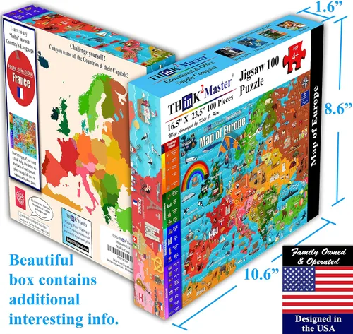 Vista 5 de Think2Master Rompecabezas de 100 piezas de mapa de Europa. Gran regalo. Historia europea. Tamaño: 23.4 x 16.5 pulgadas por Kyle Kim